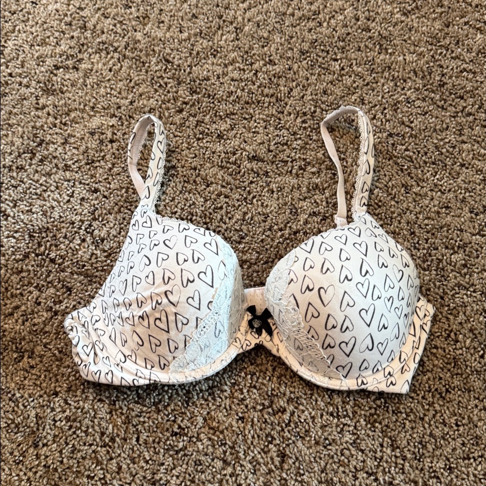 Victoria’s Secret Light Pink Bra with Black Heart Pattern